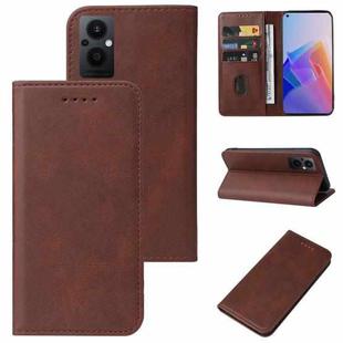 For OPPO Reno7 Z 5G Magnetic Closure Leather Phone Case(Brown)