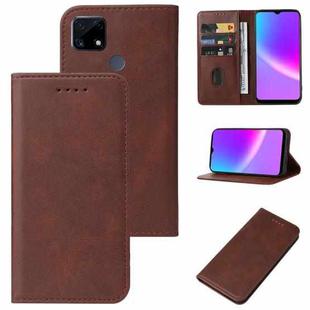 For Realme C25s Magnetic Closure Leather Phone Case(Brown)