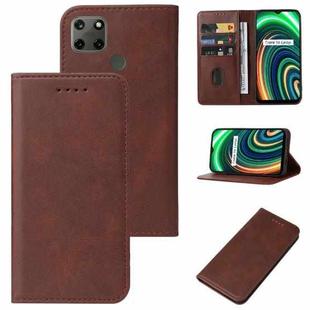 For Realme C25Y Magnetic Closure Leather Phone Case(Brown)