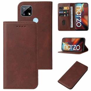 For Realme Narzo 20 Magnetic Closure Leather Phone Case(Brown)