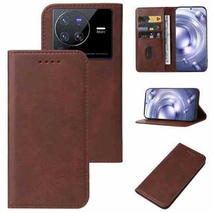 For vivo X80 Pro Magnetic Closure Leather Phone Case(Brown)