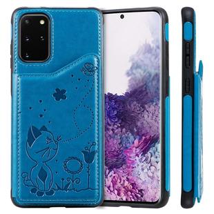 For Galaxy S20 Plus Cat Bee Embossing Pattern Shockproof Protective Case with Card Slots & Photo Frame(Blue)