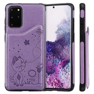 For Galaxy S20 Plus Cat Bee Embossing Pattern Shockproof Protective Case with Card Slots & Photo Frame(Purple)