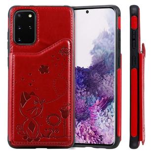 For Galaxy S20 Plus Cat Bee Embossing Pattern Shockproof Protective Case with Card Slots & Photo Frame(Red)