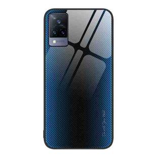 For vivo V21 Texture Gradient Glass TPU Phone Case(Blue)