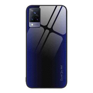 For vivo V21 Texture Gradient Glass TPU Phone Case(Dark Blue)