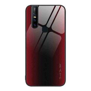 For vivo V15 Texture Gradient Glass TPU Phone Case(Red)