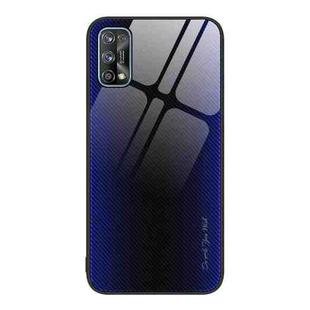 For Realme 7 Texture Gradient Glass TPU Phone Case(Dark Blue)