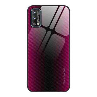 For Realme 7 Texture Gradient Glass TPU Phone Case(Rose Red)