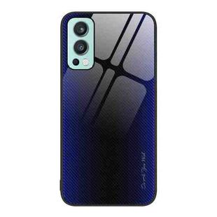 For OnePlus Nord 2 5G Texture Gradient Glass TPU Phone Case(Dark Blue)