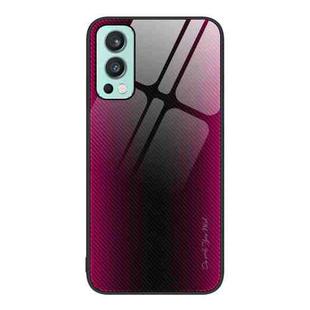 For OnePlus Nord 2 5G Texture Gradient Glass TPU Phone Case(Rose Red)