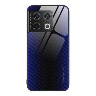 For OnePlus 10 Pro Texture Gradient Glass TPU Phone Case(Dark Blue)