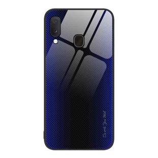 For Samsung Galaxy A20e Texture Gradient Glass TPU Phone Case(Dark Blue)