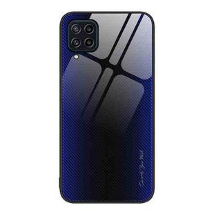 For Samsung Galaxy M32 Texture Gradient Glass TPU Phone Case(Dark Blue)