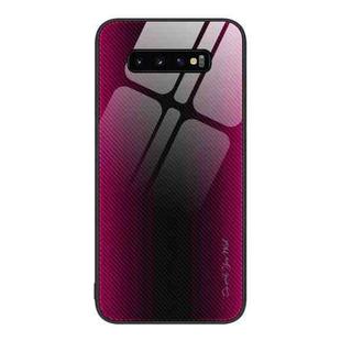 For Samsung Galaxy S10+ Texture Gradient Glass TPU Phone Case(Rose Red)