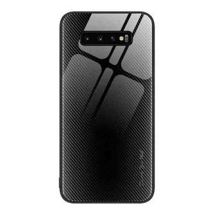 For Samsung Galaxy S10+ Texture Gradient Glass TPU Phone Case(Black)
