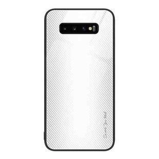 For Samsung Galaxy S10+ Texture Gradient Glass TPU Phone Case(White)