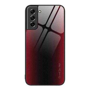 For Samsung Galaxy S21 5G Texture Gradient Glass TPU Phone Case(Red)