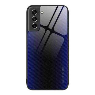 For Samsung Galaxy S21 5G Texture Gradient Glass TPU Phone Case(Dark Blue)