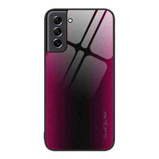 For Samsung Galaxy S21 5G Texture Gradient Glass TPU Phone Case(Rose Red)