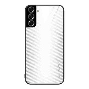 For Samsung Galaxy S22+ 5G Texture Gradient Glass TPU Phone Case(White)