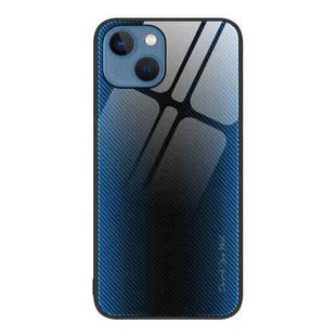 For iPhone 13 Texture Gradient Glass TPU Phone Case(Blue)