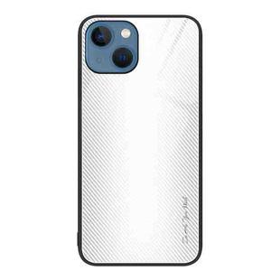 For iPhone 13 Texture Gradient Glass TPU Phone Case(White)