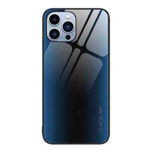 For iPhone 13 Pro Texture Gradient Glass TPU Phone Case (Blue)