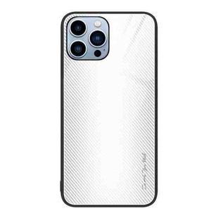 For iPhone 13 Pro Max Texture Gradient Glass TPU Phone Case (White)