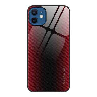 For iPhone 12 / 12 Pro Texture Gradient Glass TPU Phone Case(Red)
