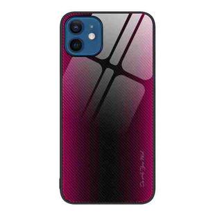 For iPhone 12 / 12 Pro Texture Gradient Glass TPU Phone Case(Rose Red)
