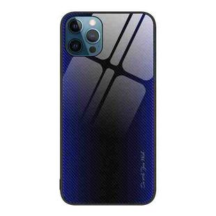For iPhone 12 Pro Max Texture Gradient Glass TPU Phone Case(Dark Blue)