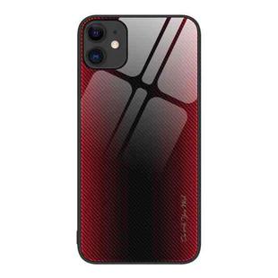 For iPhone 11 Texture Gradient Glass TPU Phone Case (Red)