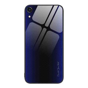 For iPhone XR Texture Gradient Glass TPU Phone Case(Dark Blue)