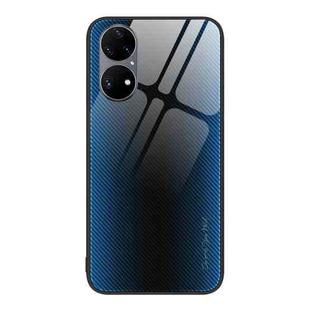 For Huawei P50 Pro Texture Gradient Glass TPU Phone Case(Blue)