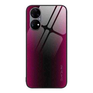 For Huawei P50 Pro Texture Gradient Glass TPU Phone Case(Rose Red)