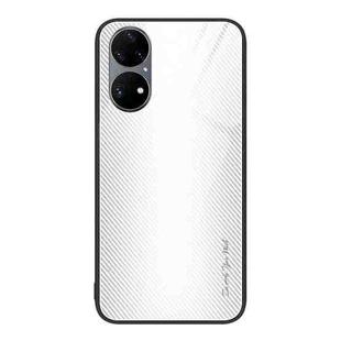 For Huawei P50 Pro Texture Gradient Glass TPU Phone Case(White)