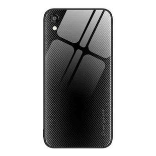 For Honor Play 3e Texture Gradient Glass TPU Phone Case(Black)