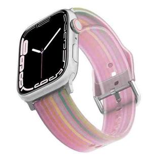 Frosted Translucent Silicone Watch Band For Apple Watch Ultra 49mm / Series 8&7 45mm / SE 2&6&SE&5&4 44mm / 3&2&1 42mm(Pink Rainbow)