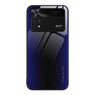 For Xiaomi Poco M4 Pro Texture Gradient Glass TPU Phone Case(Dark Blue)