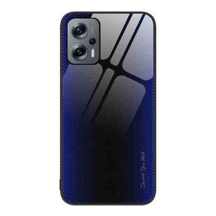 For Xiaomi Redmi Note 11T Pro Texture Gradient Glass TPU Phone Case(Dark Blue)