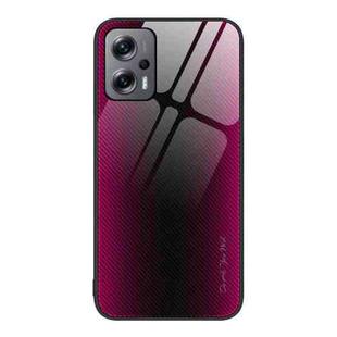 For Xiaomi Redmi Note 11T Pro Texture Gradient Glass TPU Phone Case(Rose Red)