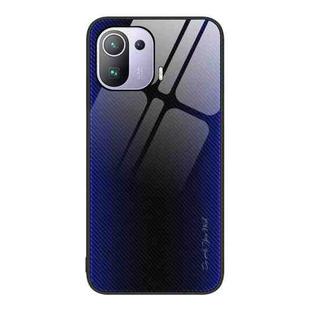 For Xiaomi 11T Pro Texture Gradient Glass TPU Phone Case(Dark Blue)