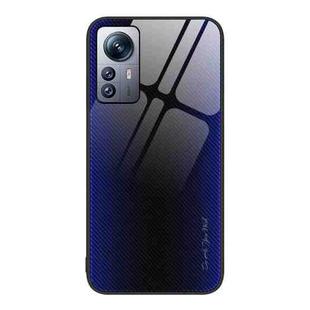 For Xiaomi 12 Pro Texture Gradient Glass TPU Phone Case(Dark Blue)