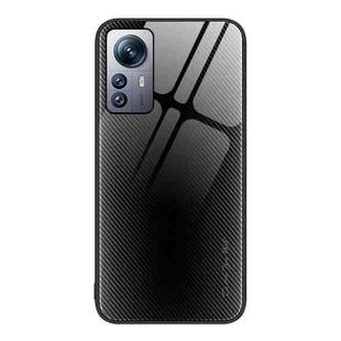 For Xiaomi 12 Pro Texture Gradient Glass TPU Phone Case(Black)