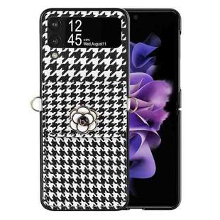 For Samsung Galaxy Z Flip4 5G Houndstooth Texture Camellia Card Holder Folding Phone Case