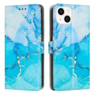 For iPhone 13 mini Painted Marble Pattern Leather Phone Case (Blue Green)