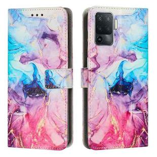 For OPPO A94 5G/A94 4G/A95 5G/F19 Pro+ 5G/Reno5 Z 5G/F19 Pro 4G/Reno5 F 4G/Reno5 Lite Painted Marble Pattern Leather Phone Case(Pink Purple)