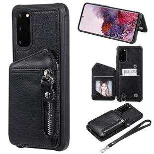 For Galaxy S20 Zipper Double Buckle Shockproof Protective Case with Stand & Photo Holder & Wallet Function(Black)