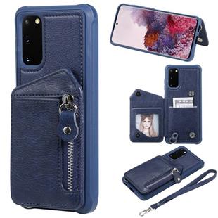 For Galaxy S20 Zipper Double Buckle Shockproof Protective Case with Stand & Photo Holder & Wallet Function(Blue)